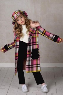 Coat, Trench Coat - Girl's Plaid Coat 5-Piece Pink Top and Bottom Set 100351621 - Turkey