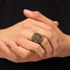 mix - Black Enameled Silver Men's Ring, Embroidered with the Seal of Prophet Solomon on the edges 100349400 - Turkey
