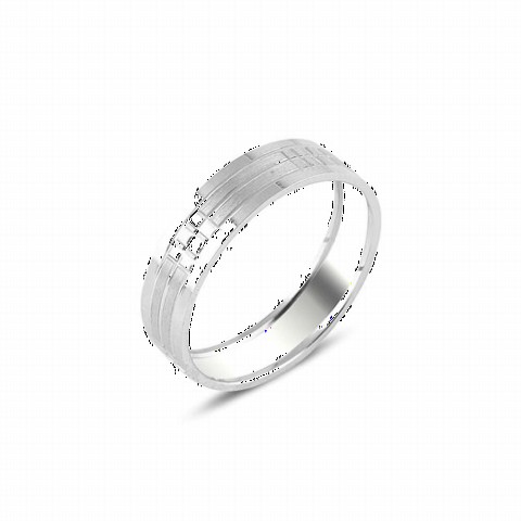 Men - Plain Striped Silver Wedding Ring 100347045 - Turkey