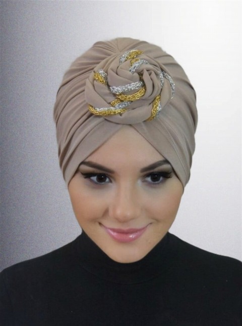 Woman Bonnet & Turban - Ready Dolama Bonnet Color-Steinfarbe - Turkey