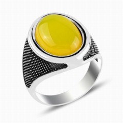 Silver Rings 925 - Yellow Amber Stone Silver Ring 100347914 - Turkey