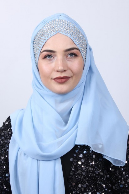Woman Bonnet & Hijab - شال بتصميم ستون بونيلي أزرق فاتح - Turkey