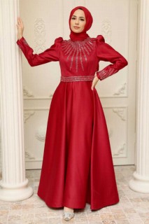 Evening & Party Dresses - Bordeauxrotes Hijab-Abendkleid 100339508 - Turkey