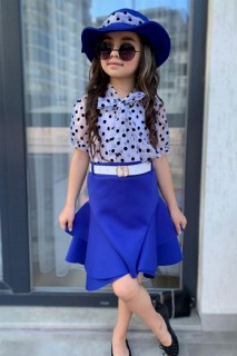Outwear - Chemise transparente à pois et jupe en tissu de plongée bleu pour filles 100328166 - Turkey