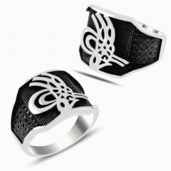 Men Shoes-Bags & Other - Ottoman Tugra Motif Micro Stone Silver Ring 100347879 - Turkey