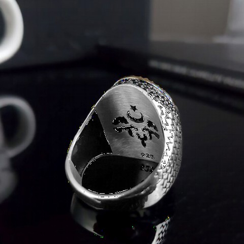 Animal Rings - Wolf Head Motif Embroidered Silver Ring 100349690 - Turkey