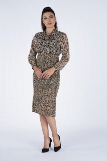 Daily Dress - Women's Waist Fitted Leopard Patterned Dress 100326238 - Turkey