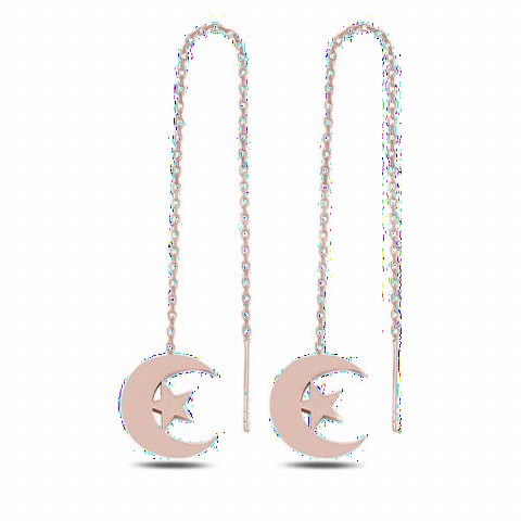Jewelry & Watches - Moon Figured Dangle Women's Sterling Silver Earrings Rose 100346682 - Turkey