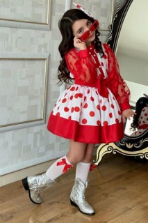 Children's Polka Dot and Bowtie Belt 4 Red Evening Dress 100328740
