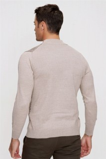 Men's Beige Dynamic Fit Relaxed Cut Diamond Pattern Half Turtleneck Knitwear Sweater 100345113