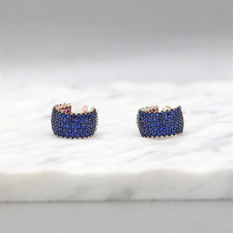 Earrings - Five Row Blue Stone Women's Silver Earrings 100347304 - Turkey