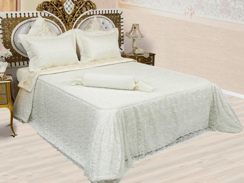 Bed Covers - طقم مفرش سرير مزدوج من الدانتيل المحبوك باللون الكريمي 100332413 - Turkey