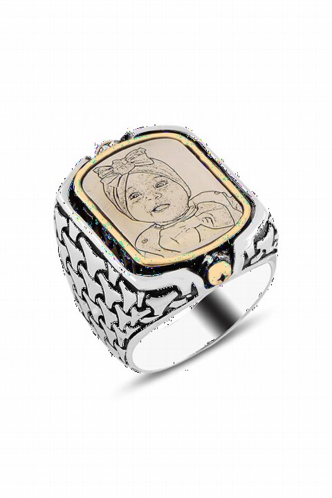 Personalized Double Sided Engraved Picture Silver Ring 100346581