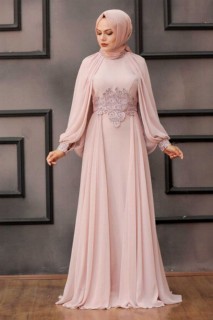 Wedding & Evening - لباس مجلسی با حجاب صورتی پودری 100299376 - Turkey