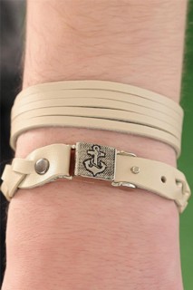 Cream Color Leather Men's Bracelet Combined 100318790