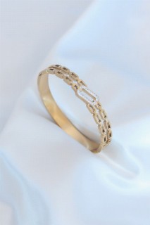 Gold Color Chain Model Zircon Stone Detail Steel Women's Bracelet 100327804