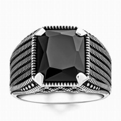 Simple 925 Sterling Silver Ring With Black Zircon Stone 100346360