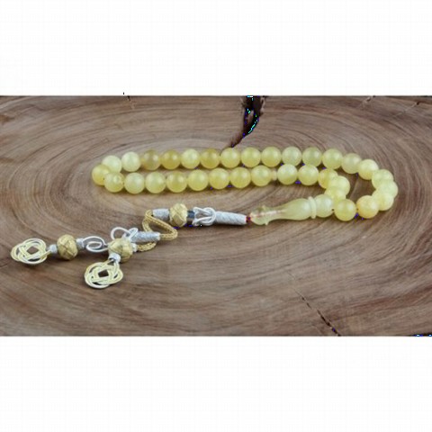 Men - Drop Amber Sphere Cut Kazaz Tasseled Rosary 100352180 - Turkey