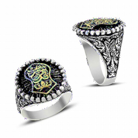 Silver Rings 925 - Round Nal-ı Şerif Ottoman Patterned Silver Men's Ring 100348960 - Turkey