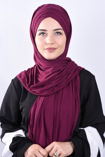 Cross Style - Combed Cotton 3-Striped Shawl Cherry Color 100285222 - Turkey
