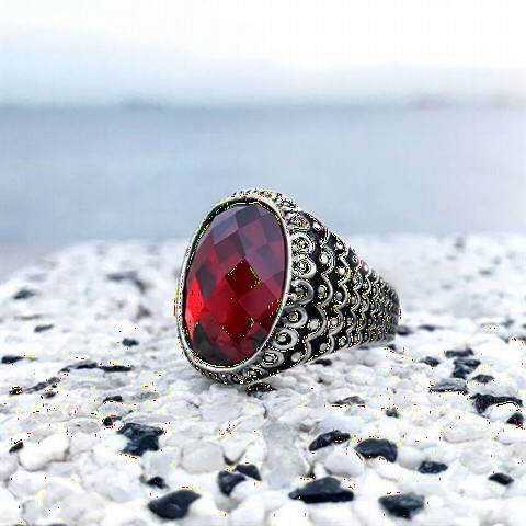 Zircon Stone Rings - Red Zircon Stone Sterling Silver Ring 100349235 - Turkey