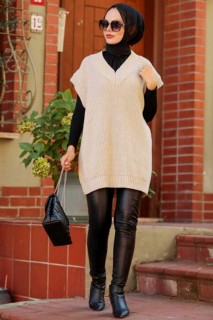 Woman Clothing - Beige Hijab Sweater 100345059 - Turkey