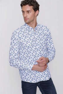 Men's Blue Merida Slim Fit Slim Fit Printed Long Sleeve Shirt 100350855