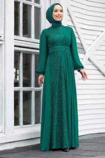 Evening & Party Dresses - Green Hijab Evening Dress 100338034 - Turkey