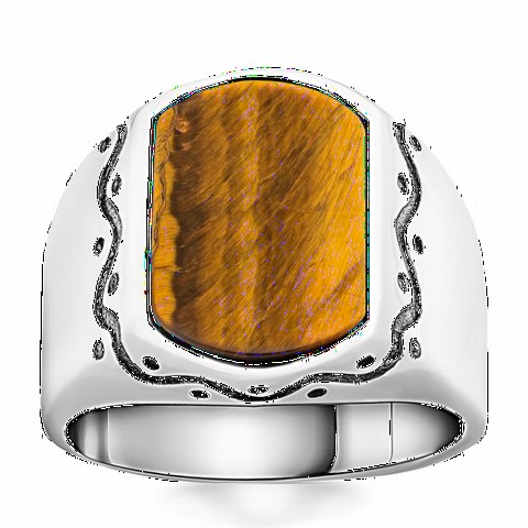Zircon Stone Rings - Tiger Eye Stone Sterling Silver Ring 100349280 - Turkey