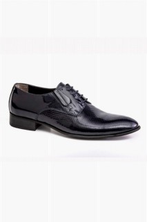 Shoes - Men's Navy Blue Neolit ​​Classic Lace-Up Pieced Patent Leather Shoes 100350509 - Turkey