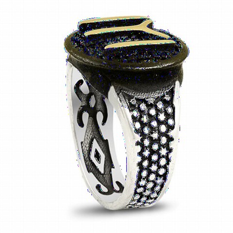 Silver Rings 925 - Black Background Kayı Boy Crest IYI Silver Men's Ring 100348535 - Turkey