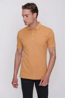 Men's Mustard Yellow Polo Collar Trend 100% Cotton Dynamic Fit Comfortable Fit Short Sleeve T-Shirt 100351447