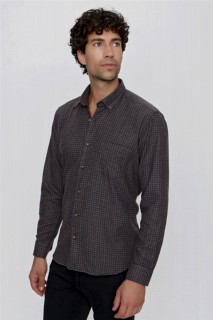 Men's Brown Melange Checked Regular Fit Comfy Cut Pocket Shirt 100351018
