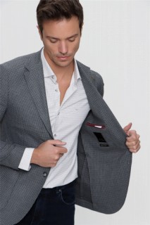 Men's Smoked Plue Patterned Slim Fit Slim Fit Bag Pocket 6 Drop Jacket 100350650