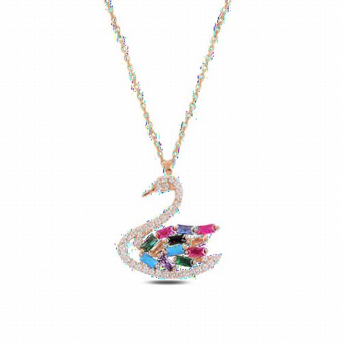 Other Necklace - Swan Model Mix Baguette Stone Silver Necklace 100347609 - Turkey