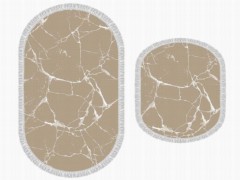 Oval Fringed 2 Piece Bath Mat Set Crack Wall Brown White 100260322