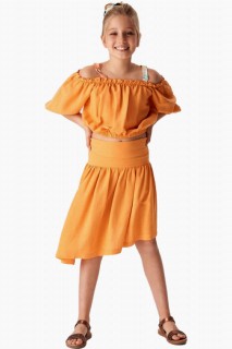 Kids - Girl Boy Strap Boat Neck Blouse Orange Skirt Suit 100327964 - Turkey