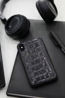 Crocodile Printed Black Leather iPhone X / XS Case 100345377
