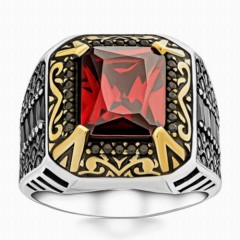 Pronged Red Zircon Stone 925 Sterling Silver Ring 100346344