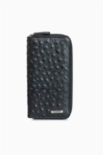 Handbags - Guard Black Ostrich Print Zipper Portfolio Wallet 100345741 - Turkey