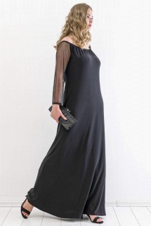 Plus Size Sleeve Chiffon Open Shoulder Evening Dress Black 100276337