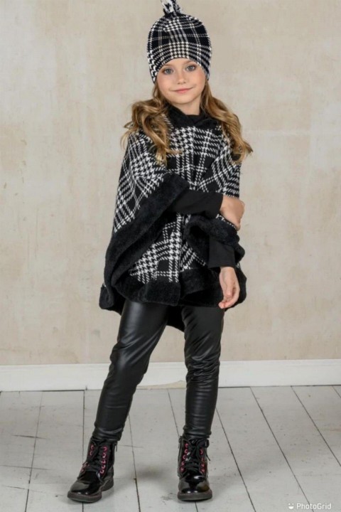 Kids - Girls' Leather Tights Crowbar Ponches Black Bottom Top Set 100327004 - Turkey