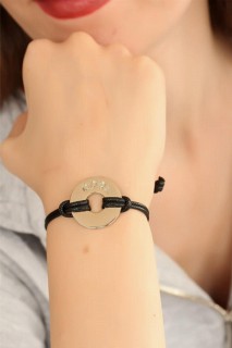 Woman - COOL (Cool) Black Leather Corded Unisex Mood Bracelet 100318848 - Turkey