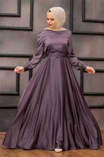 Evening & Party Dresses - Dusty Rose Hijab Evening Dress 100339855 - Turkey