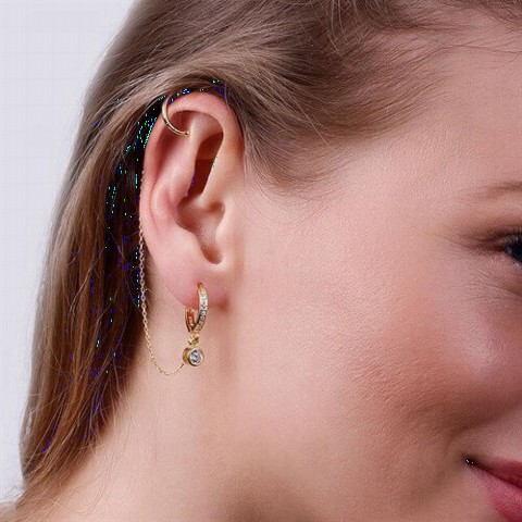 Earrings - أقراط الغضروف الفضية بحجر الزركون المطلي بالذهب 14 قيراط 100346940 - Turkey