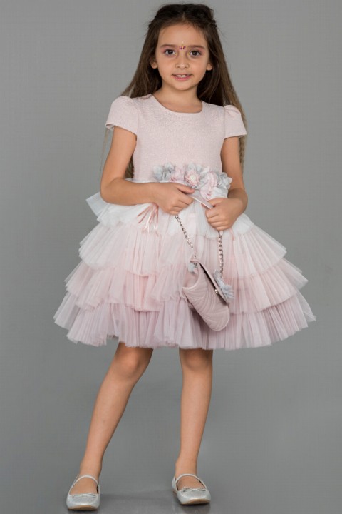 Evening Dress - Evening Dress Short Sleeve Kids Evening Dress with Layered Bag Accessories 100297687 - Turkey