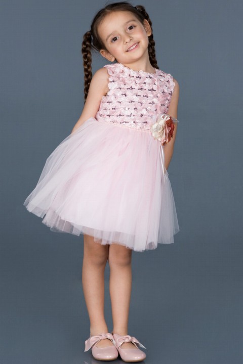 Girl Clothing - Evening Dresses Short Sequined Child Evening Dress 100297785 - Turkey