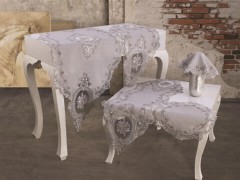 Living room Table Set - Ensemble de salon en velours guipure français Elite 5 pièces gris 100259619 - Turkey