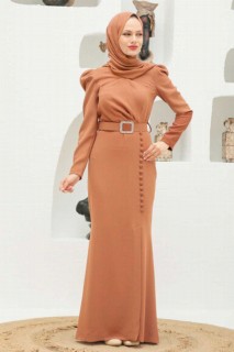 Evening & Party Dresses - Robe de soirée hijab camel 100339307 - Turkey
