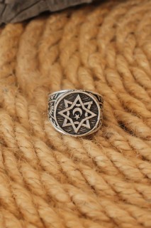 Men Shoes-Bags & Other - Antique Silver Color Star and Moon Star Adjustable Men's Ring 100328772 - Turkey